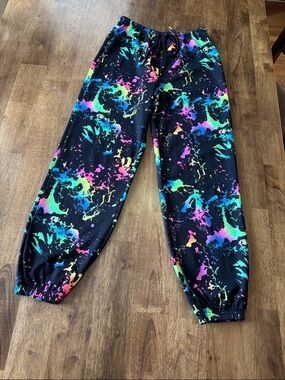 Worn once- SHEIN Black Joggers with Neon Rainbow Splatter